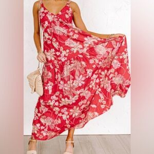 Red floral print maxi sundress - Size Small (boutique brand)